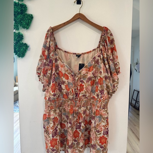 Torrid NWT Georgette Eyelet Smocked Waist Womens Puff Sleeve Blouse Boho Size 5X - Picture 3 of 8